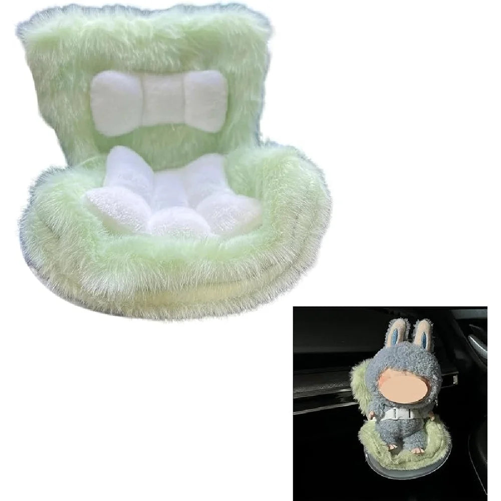 Labubu Car Seat with Soft Furry Cushion for 10-17cm Dolls, Clips onto  Air Vent, Includes  Leg  Desktop Display