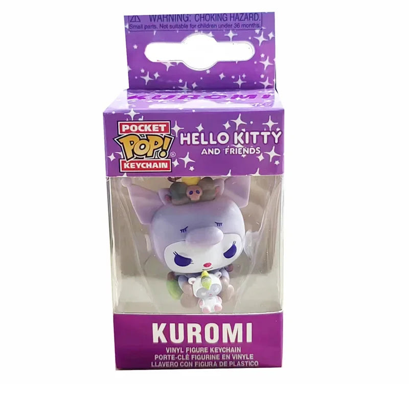 Funko Pocket Pop Keychains My Melody Kuromi with Baku Keychain Toy Hello Kitty Pochacco Devil Kuromi Collectible Model Toys Gift