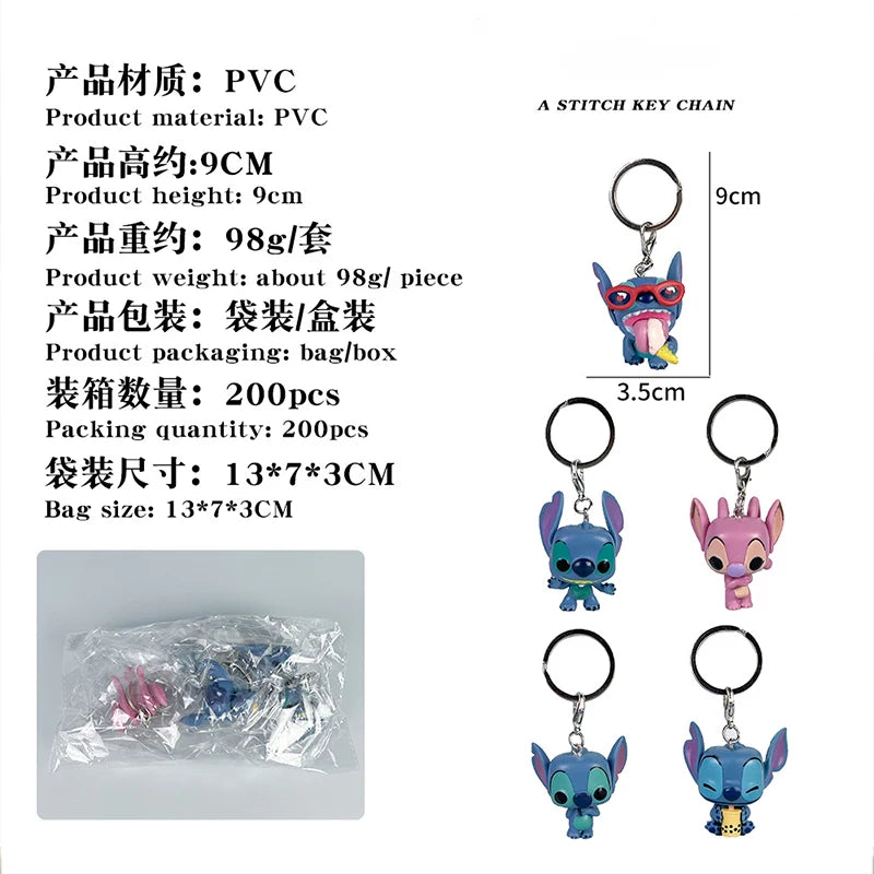 New Lilo & Stitch Anime Keychain Cartoon Mickey Mouse Minnie Cute Doll Keyring Ornament Key Chain Car Pendant Kids Gift Toys