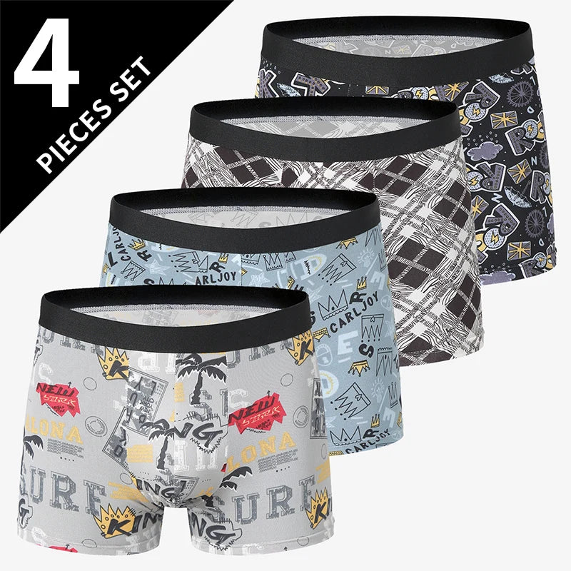 4 Pack men's fashion printed underwear for leisure and comfort, plus size underwear for teenagers, swimming trunks max 5XL.6XL