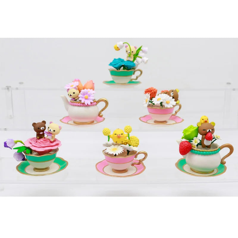 Japan Rement Rilakkuma Blind Box Toys Flower Tea Cup Kawaii Bear Figures Model Toy Collection Ornaments Children Gifts