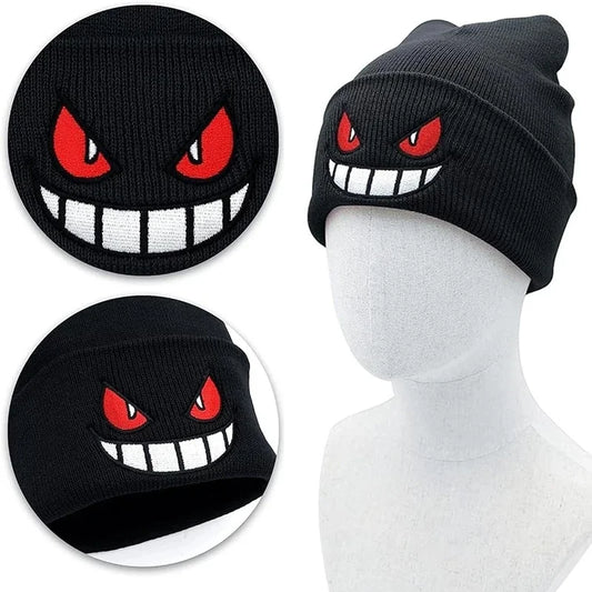 Cartoon Embroidered Beanies Popular American Anime Cartoon Embroidered Knitted Autumn Winter Warm Hat Wool Hat Gengar Beanies