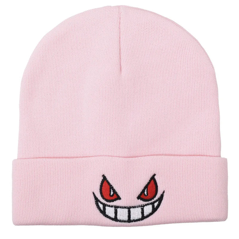 Cartoon Embroidered Beanies Popular American Anime Cartoon Embroidered Knitted Autumn Winter Warm Hat Wool Hat Gengar Beanies