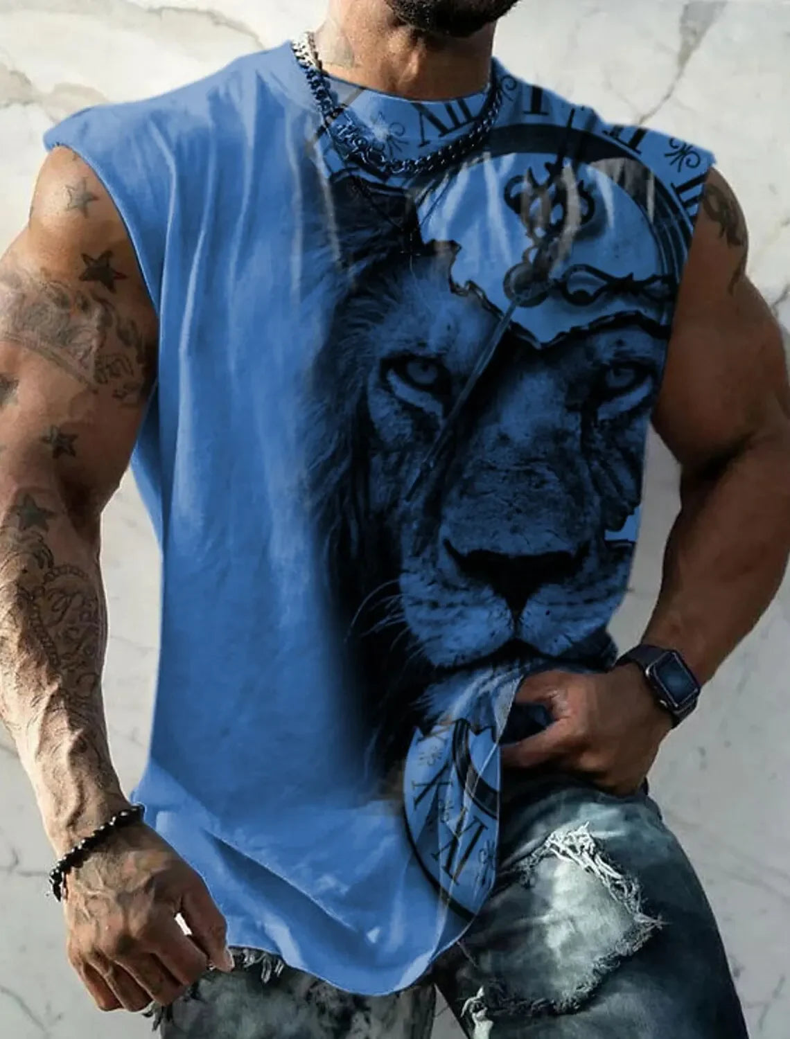 Mens Vest Printed Golden Lion Sleeveless T Shirt Crew Neck Apparel 3D Printed Everyday Sports Fitness Fashion Design S-6Xl