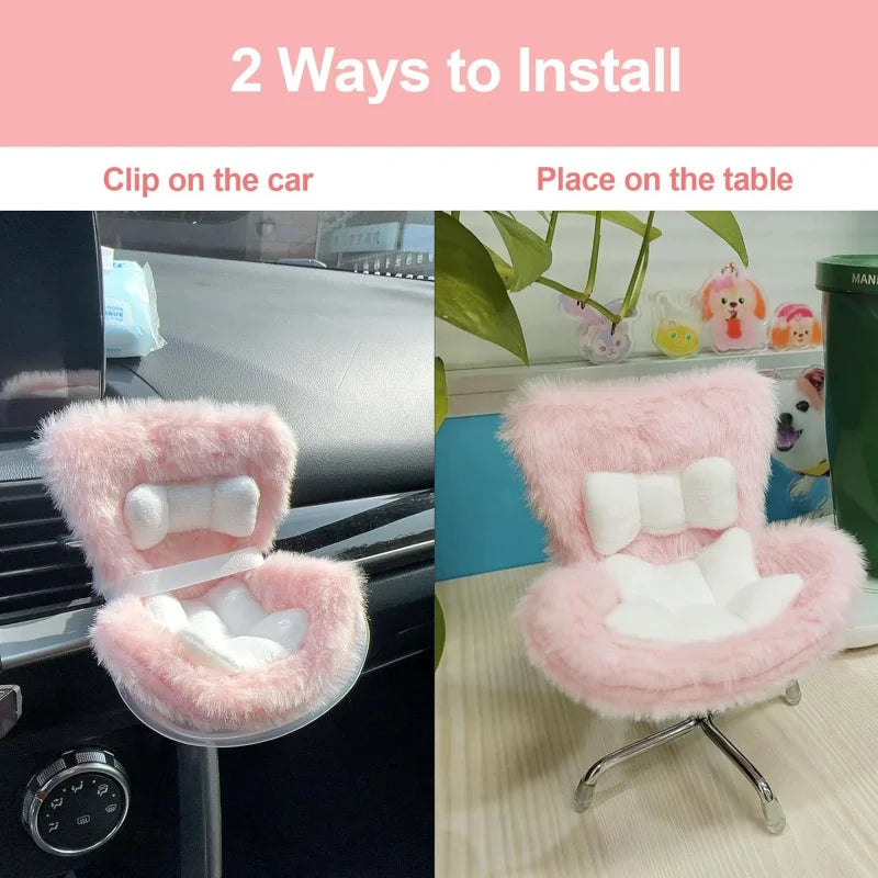 Labubu Car Seat with Soft Furry Cushion for 10-17cm Dolls, Clips onto  Air Vent, Includes  Leg  Desktop Display