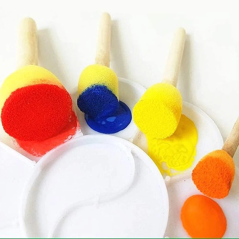 4pcs/set Sponge Paint Brush Wooden Handle Sponge Foam Brushes Art Painting Tool for Kids DIY Toy Art Supplies