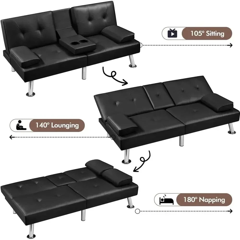 Sofa Bed Adjustmentsofa Double-sided Doublesofa Folding Sofa Bed Guestbed,cupholder,Bed Modern Artificial Leather Lounge Chair。