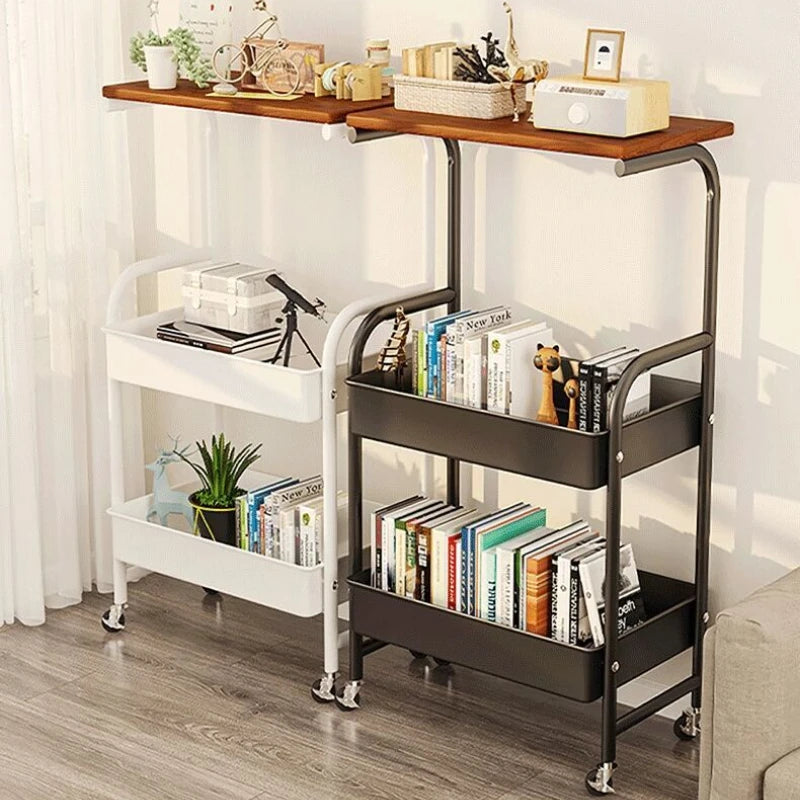 Slim 3-Tier Storage Cart Wooden Rolling Trolley with Wheels Narrow Laundry Room Organizer Kitchen and Bedroom Tabletop