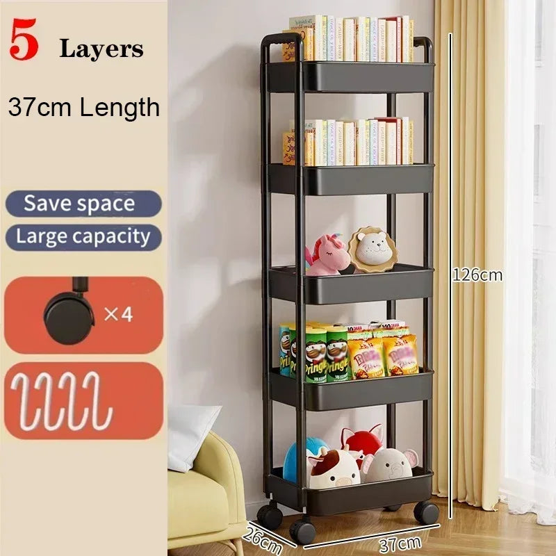 Storage Rack Trolley Mobile Multi-layer Multi-functional Household Snack Storage Rack with Wheel for Kitchen Living Room