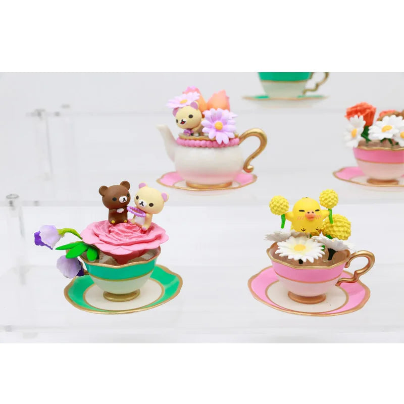 Japan Rement Rilakkuma Blind Box Toys Flower Tea Cup Kawaii Bear Figures Model Toy Collection Ornaments Children Gifts