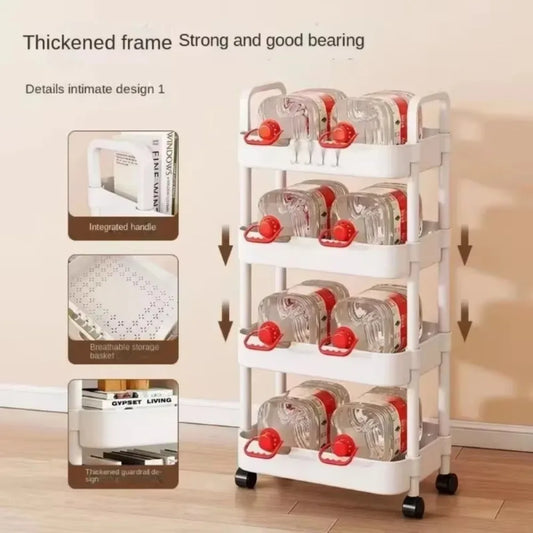 Storage Rack Trolley Mobile Multi-layer Multi-functional Household Snack Storage Rack with Wheel for Kitchen Living Room