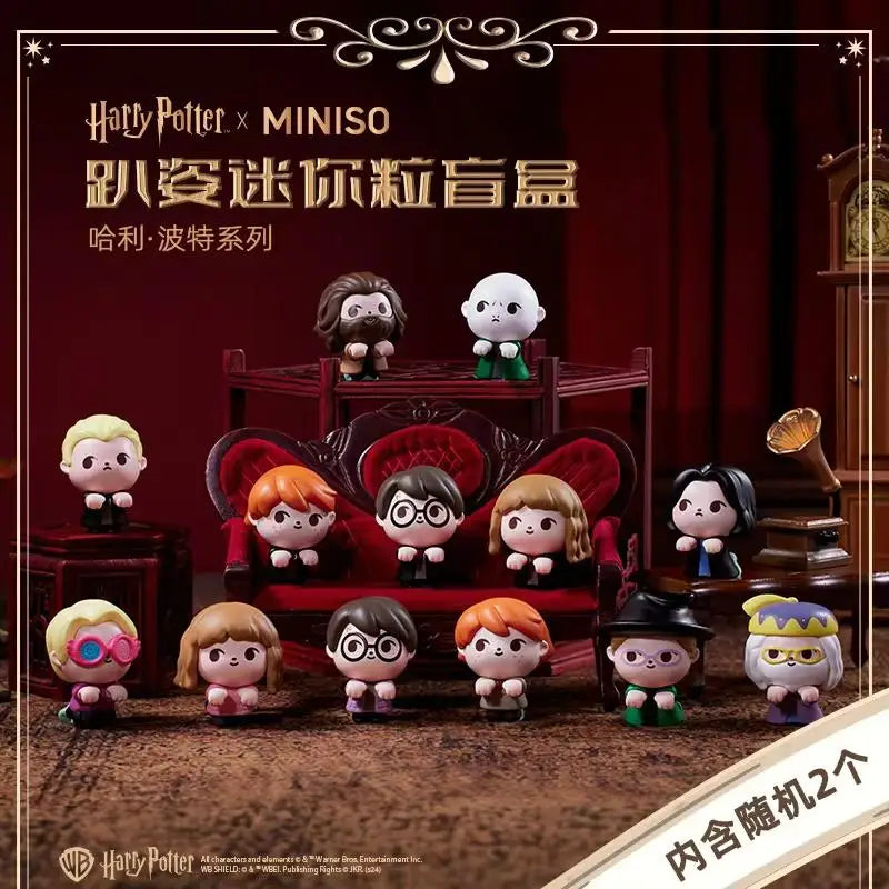 Miniso Harry Potter Mini Bean Blind Bag Lying Posture Cute Desktop Ornament Anime Figure Doll Model Cartoon Decor Toys Gift