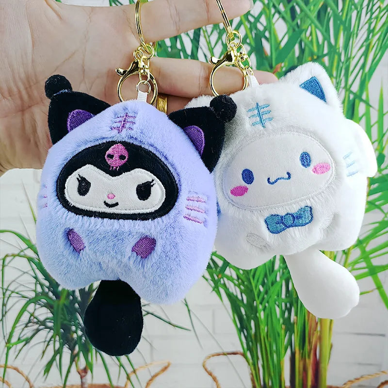 MINISO Plush Sanrio Doll Keychain Kuromi Big Ear Dog Car Keychain Katie Cat Couple Backpack Pendant Decoration Friends Toy Gift