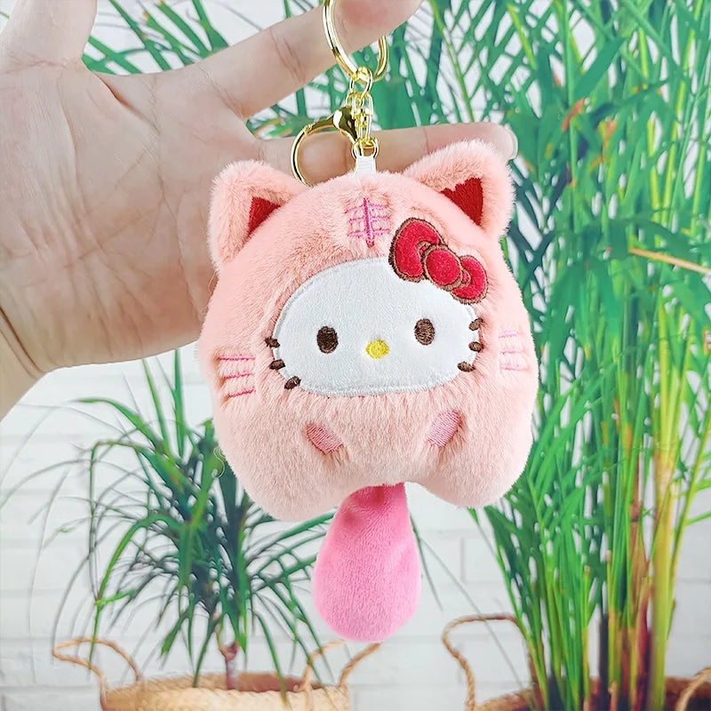 MINISO Plush Sanrio Doll Keychain Kuromi Big Ear Dog Car Keychain Katie Cat Couple Backpack Pendant Decoration Friends Toy Gift