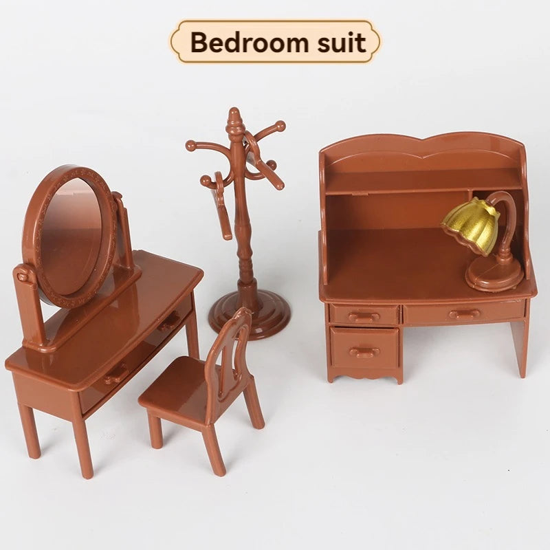 Forest Animal Family 1/12 Dollhouse Furniture Bedroom Kitchen Bathroom Set Miniature Simulation Dolls Accessories DIY Toys Girls