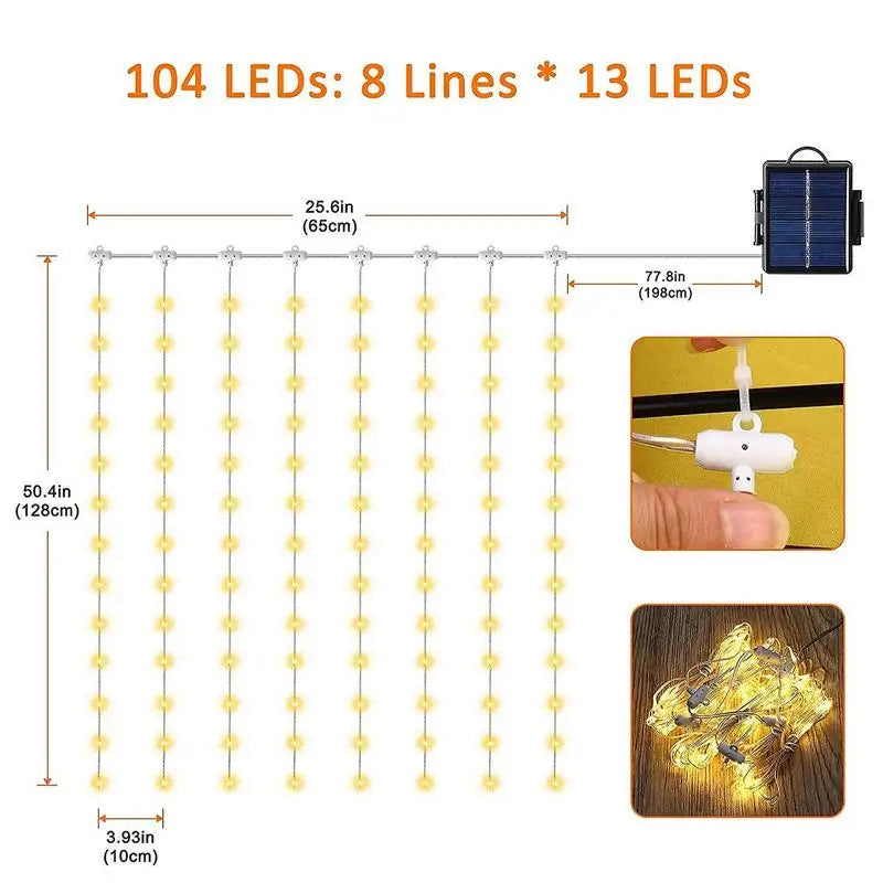 104 LED Garden Umbrella Light Outdoor IP67 Waterproof 8 Modes Battery/Solar Powered Lamp String For Garden Patio Decorative