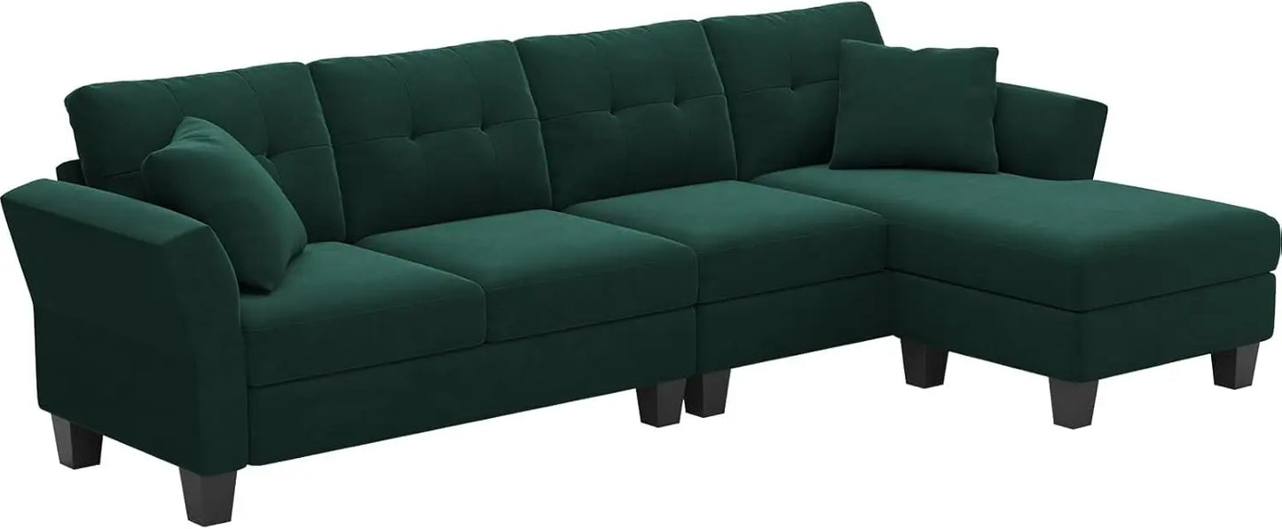 L Shaped Sofa 4 Seat Sofa with Chaise L-Shaped Couches Reversible Sectional Sofa (Dark Green, L Shaped Couch)