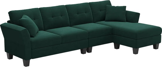 L Shaped Sofa 4 Seat Sofa with Chaise L-Shaped Couches Reversible Sectional Sofa (Dark Green, L Shaped Couch)