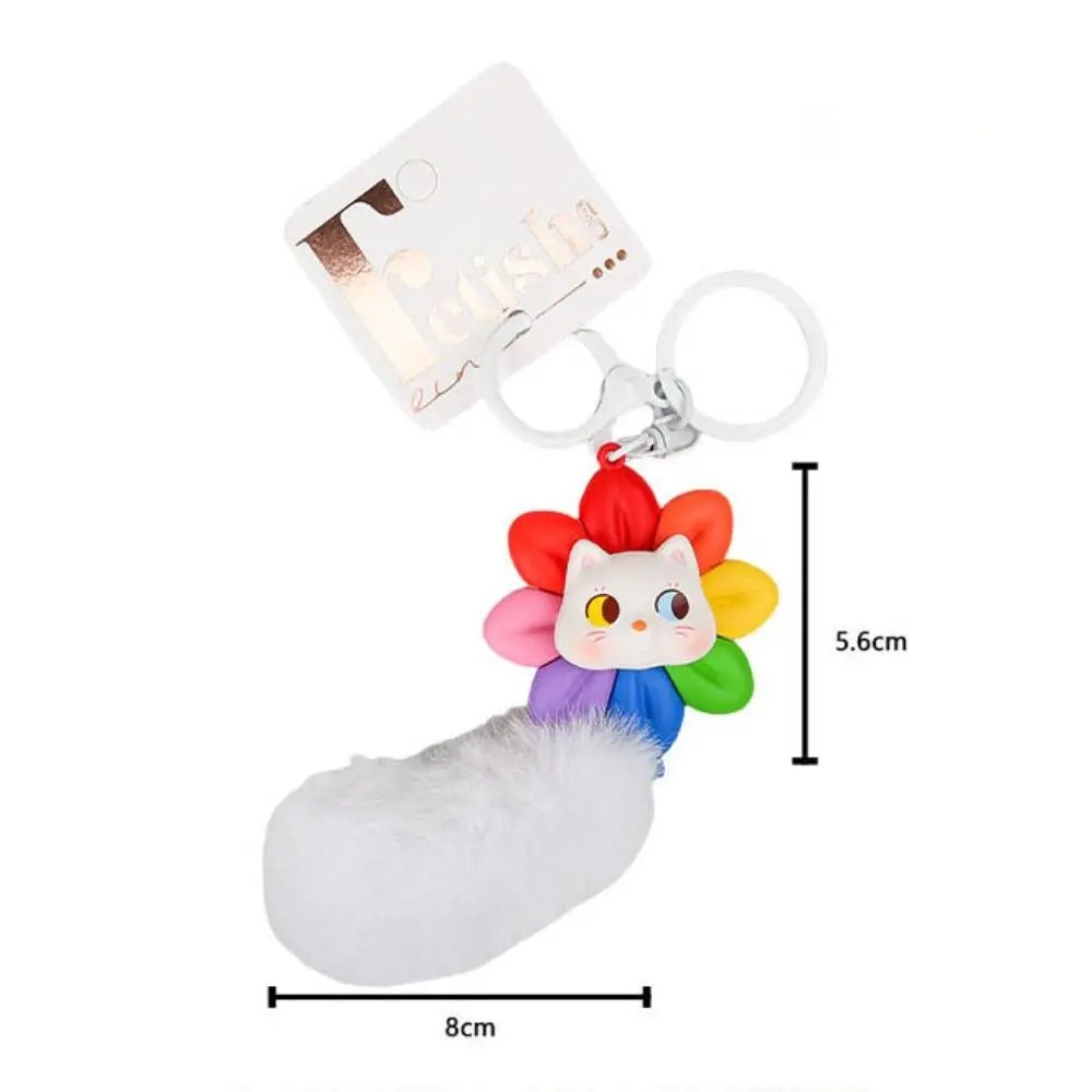 Creative Rotatable Cat Keychain with Fur Balls Good Luck Car Keyring Cartoon PVC Bag Accessories Women