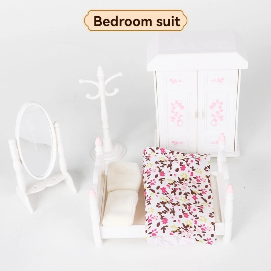 Forest Animal Family 1/12 Dollhouse Furniture Bedroom Kitchen Bathroom Set Miniature Simulation Dolls Accessories DIY Toys Girls