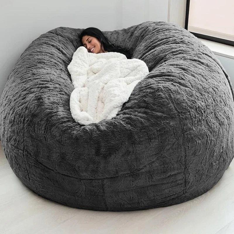 Soft Warm 7FT 183*90cm Giant Bean Bag Cover Fluffy Faux Fur Pouf Sofa Bed Soft Beanbag Couch Relax Recliner Chair Lazy Sofa Coat