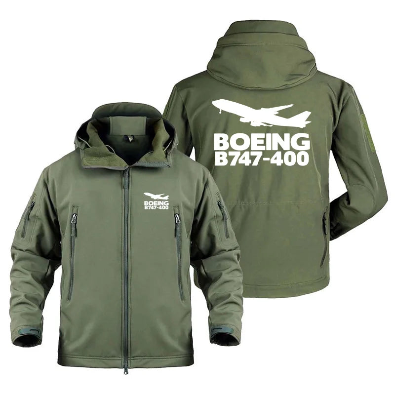 Military Aviation Boeing B747-400 Fleece Warm SoftShell Jackets for Men Outdoor Tactical Shark Skin Man Jackets Coats Clothing