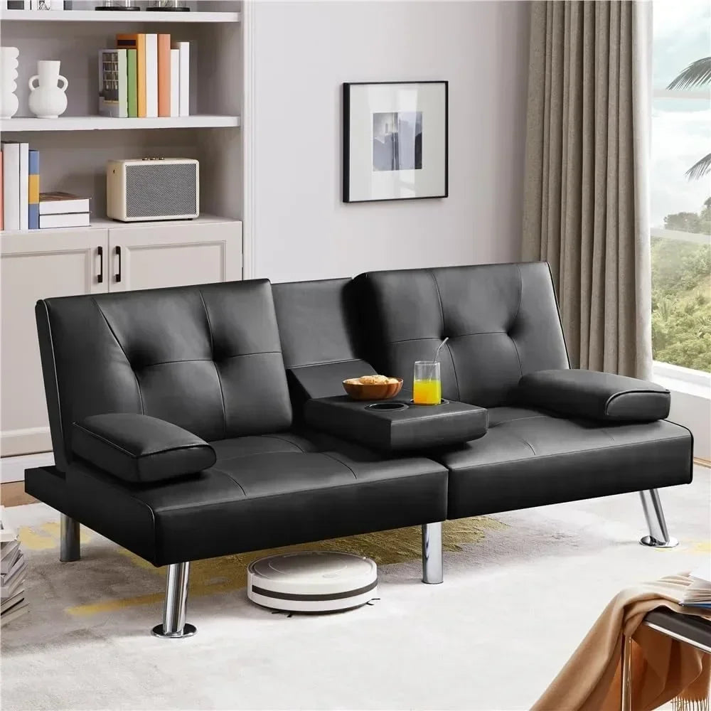 Sofa Bed Adjustmentsofa Double-sided Doublesofa Folding Sofa Bed Guestbed,cupholder,Bed Modern Artificial Leather Lounge Chair。