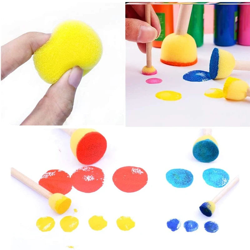 4pcs/set Sponge Paint Brush Wooden Handle Sponge Foam Brushes Art Painting Tool for Kids DIY Toy Art Supplies