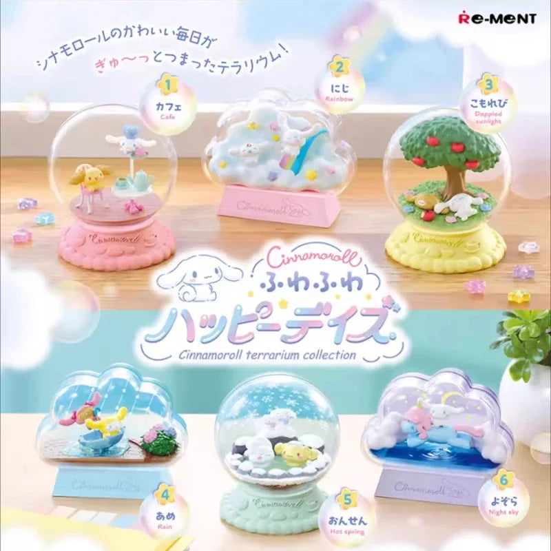 Rement Sanrio Cinnamoroll Everyday Objects in Glass Bottles Anime Figure Gachapon Toy Blind Box Toy Ornament Gift For Kids