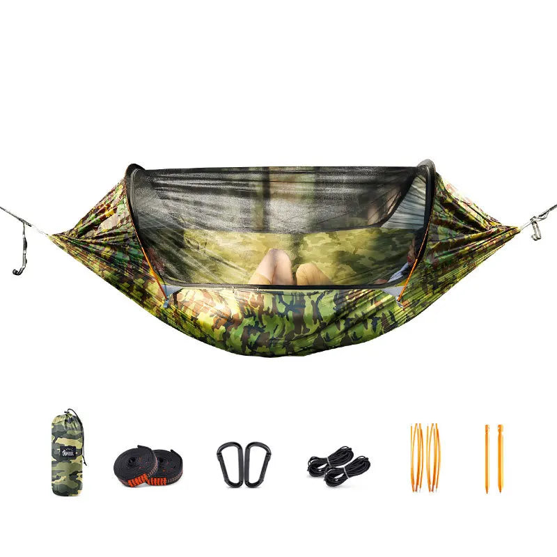 1-2 Person Portable Outdoor Camping Hammock with Mosquito Net High Strength Parachute - Fabric Hanging Bed Sleeping Swing