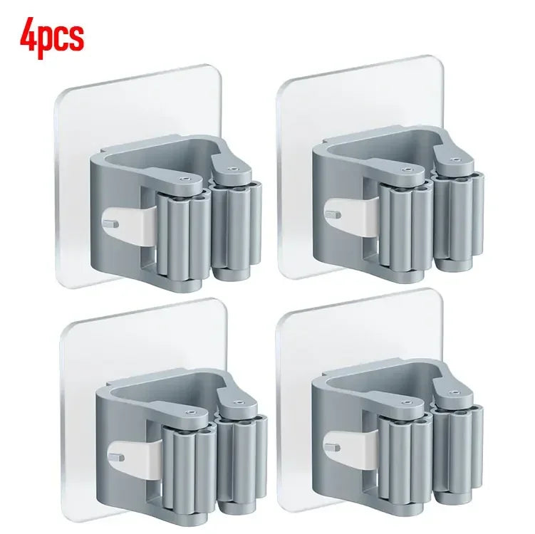 4pcs Wall Mounted Plastic Hanging Mop Storage Rack Punch-Free Clip Hook  Space Saving for Broom and Mop Storage