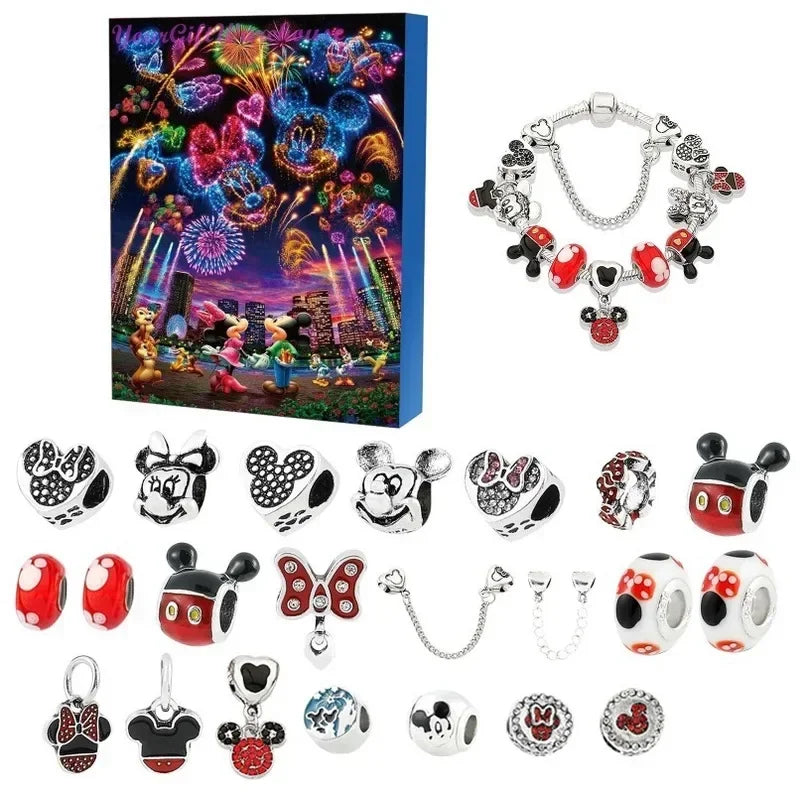 New Disney Stitch Mickey Christmas Advent Calendar Bracelets 24 Days Xmas Countdown Calendar Diy Jewelry Making Kit Girl Gifts