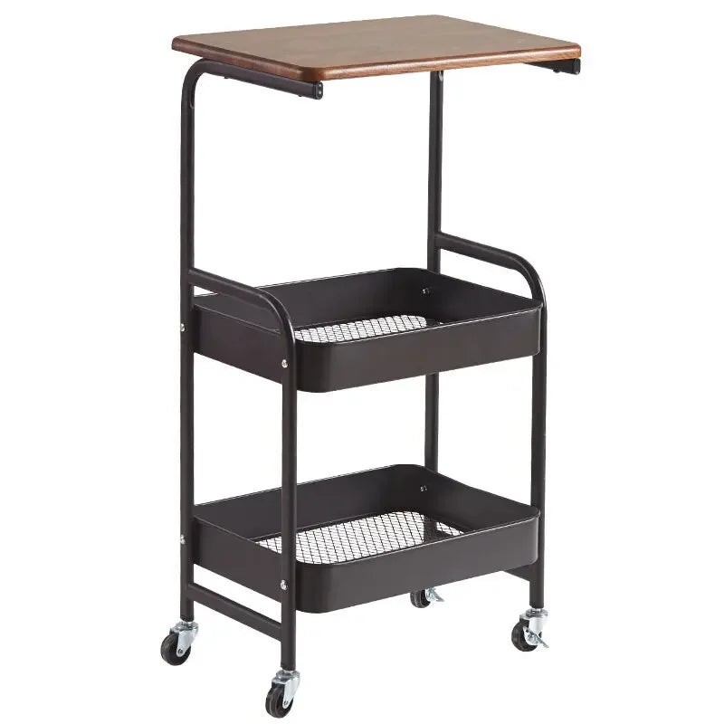 Slim 3-Tier Storage Cart Wooden Rolling Trolley with Wheels Narrow Laundry Room Organizer Kitchen and Bedroom Tabletop