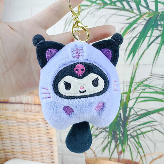 MINISO Plush Sanrio Doll Keychain Kuromi Big Ear Dog Car Keychain Katie Cat Couple Backpack Pendant Decoration Friends Toy Gift