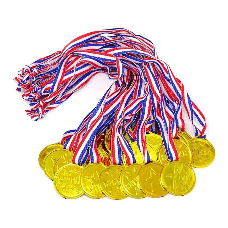 X55A-48 PCS Trophy and Medals Set,24Pcs Gold Plastic Trophy Cup and 24 PCS Medals for Kids Sports Awards,