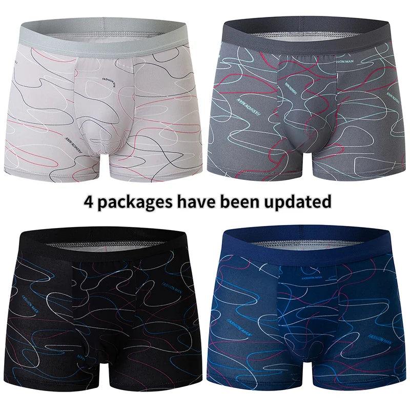 4 Pack men's fashion printed underwear for leisure and comfort, plus size underwear for teenagers, swimming trunks max 5XL.6XL