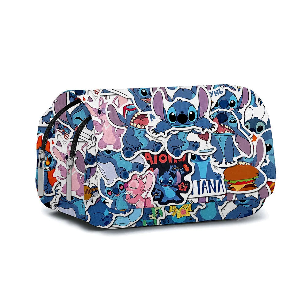 BANDAI Stitch Fully Printed Flap Pen Bag Stationery Box Cartoon Large Capacity Pencil Case Cute Anime Bags Student School Bag