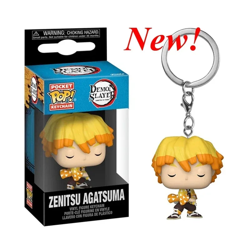 NEWest Arrival FUNKO keychain Demon Slayer Zenitsu Inosuke Hashibira Nezuko Kamado Tanjiro Kamado Keychain Figure for kids gifts