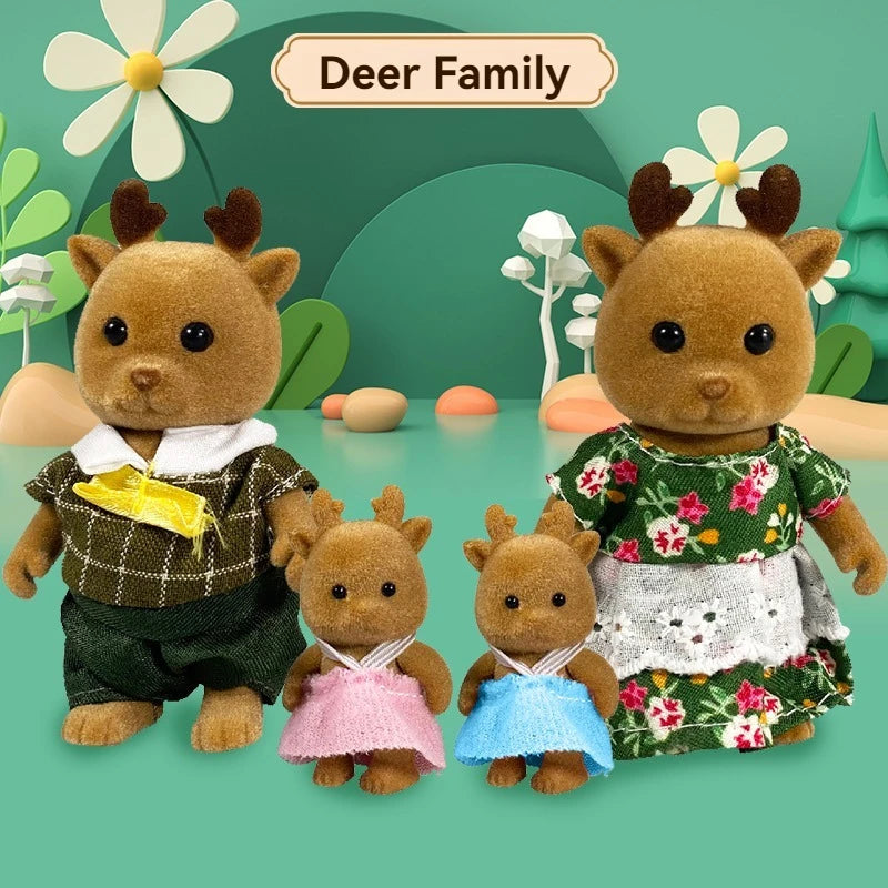 Forest Animal Family 1/12 Dollhouse Furniture Bedroom Kitchen Bathroom Set Miniature Simulation Dolls Accessories DIY Toys Girls