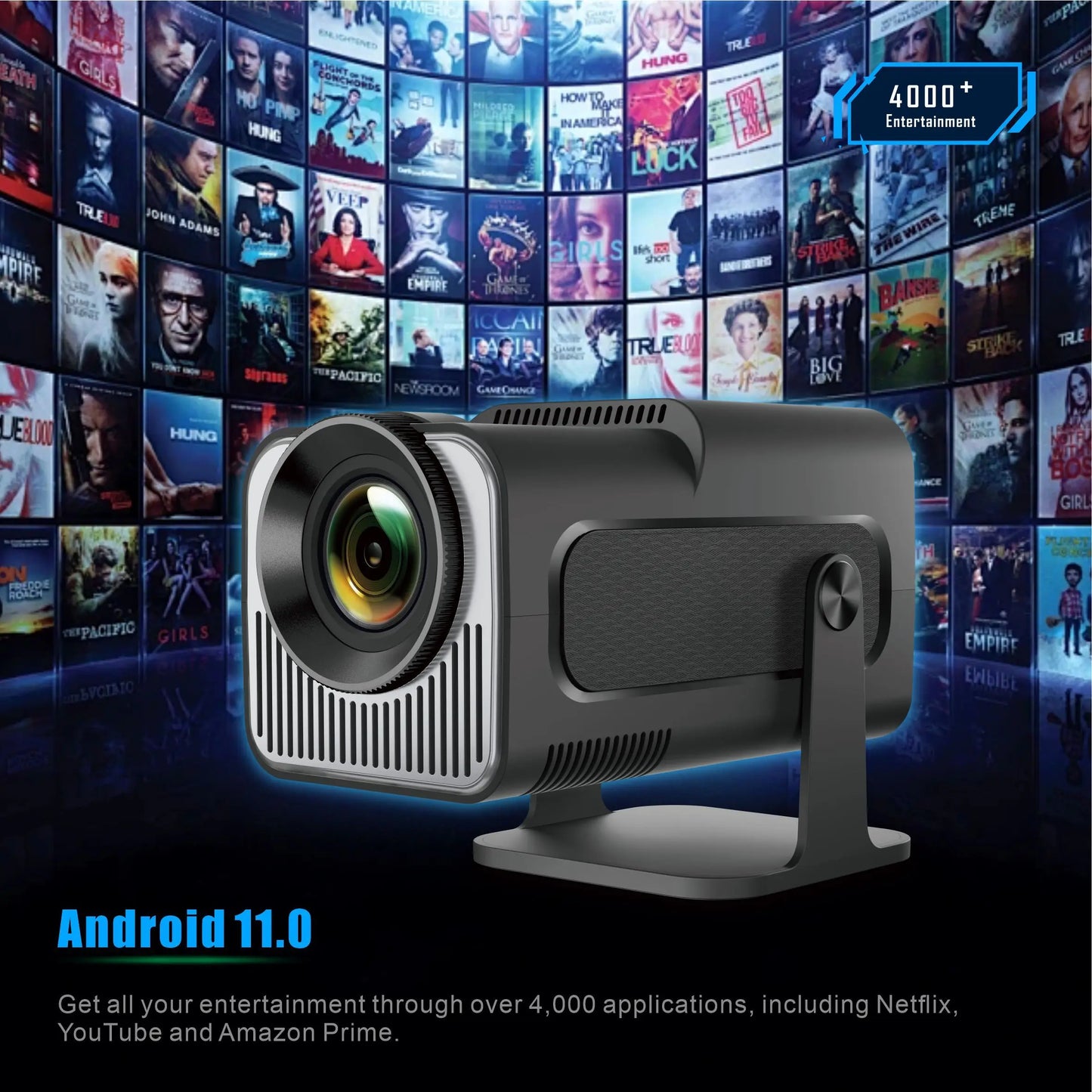 HY320 Mini Newly Native 720P Android 11 4K Projector 300ANSI Wifi6 BT5.0 Cinema Outdoor Portable 180° Rotable Projector