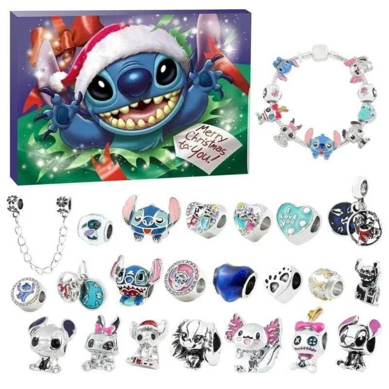 New Disney Stitch Mickey Christmas Advent Calendar Bracelets 24 Days Xmas Countdown Calendar Diy Jewelry Making Kit Girl Gifts