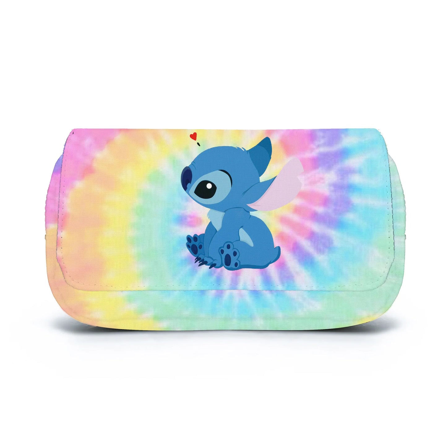 BANDAI Stitch Fully Printed Flap Pen Bag Stationery Box Cartoon Large Capacity Pencil Case Cute Anime Bags Student School Bag