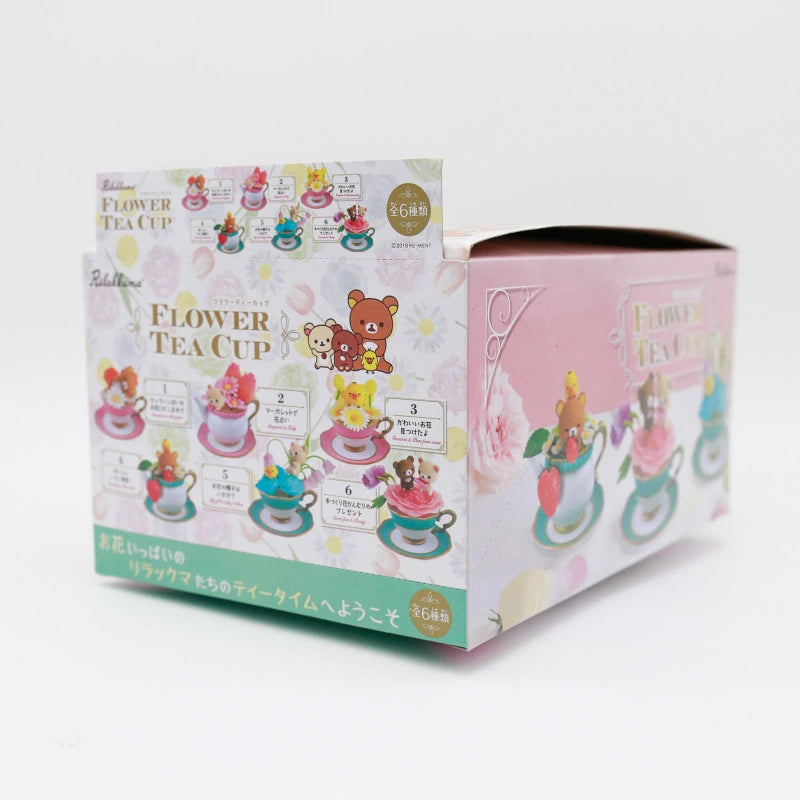 Japan Rement Rilakkuma Blind Box Toys Flower Tea Cup Kawaii Bear Figures Model Toy Collection Ornaments Children Gifts