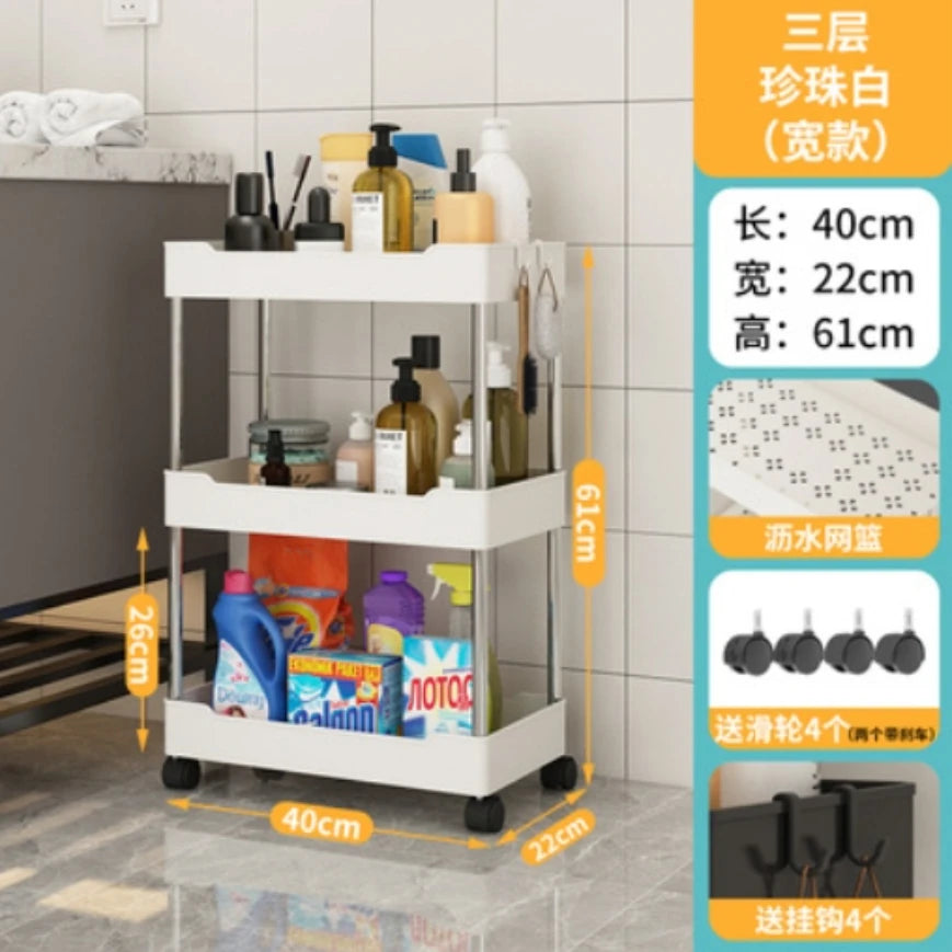 1pcs 3/4 Tier Rolling Utility Cart Storage Shelf Movable Gap Storage Rack Kitchen Bathroom Slim Slide Organizer Shelf Livingroom