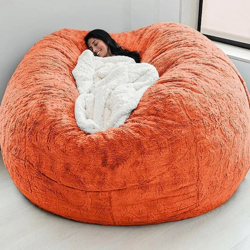 Soft Warm 7FT 183*90cm Giant Bean Bag Cover Fluffy Faux Fur Pouf Sofa Bed Soft Beanbag Couch Relax Recliner Chair Lazy Sofa Coat