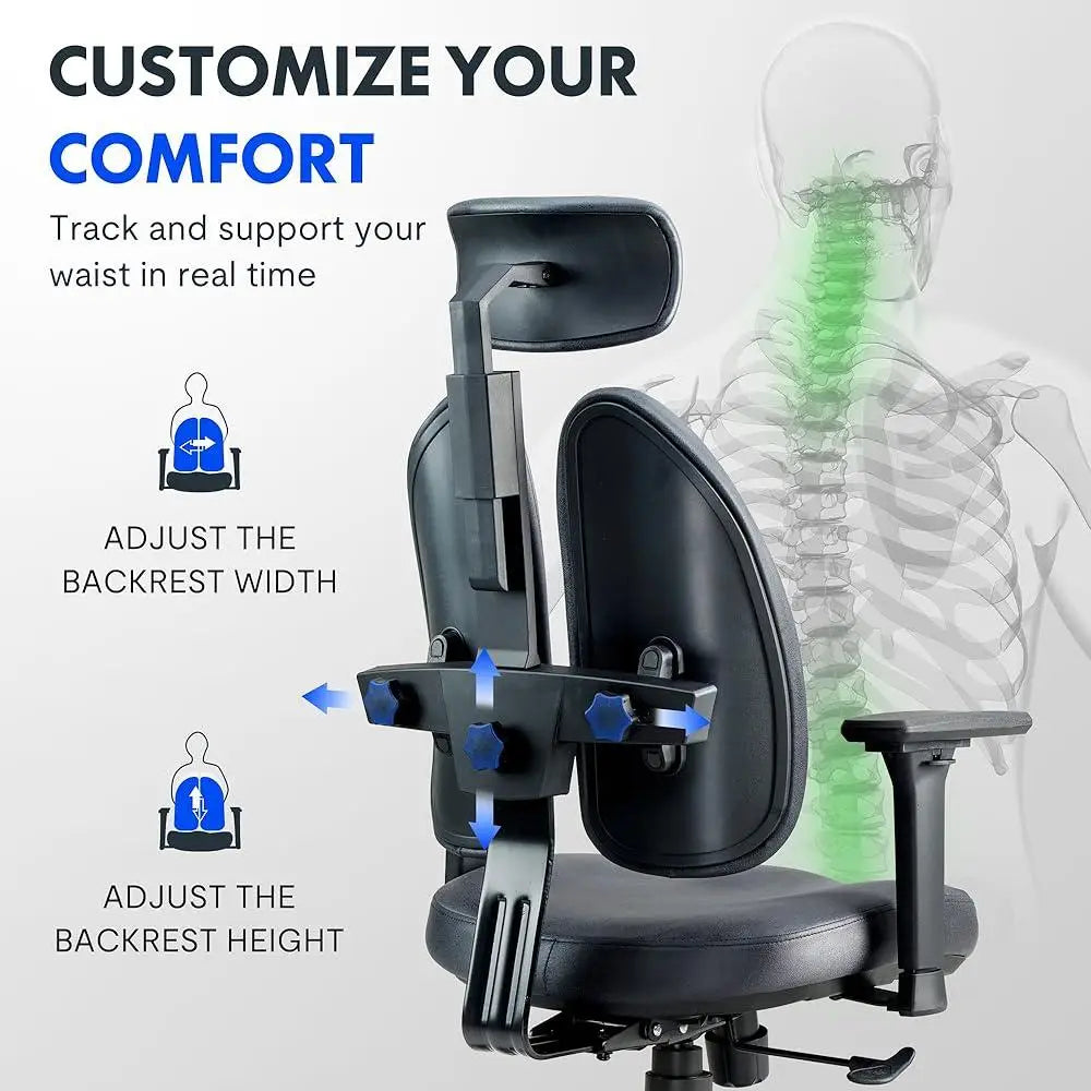 Ergonomic Office Chair Dual Back Support Computer Chair Dynamic Adjustable Backrest Swivel Home Office Comfortable Chair