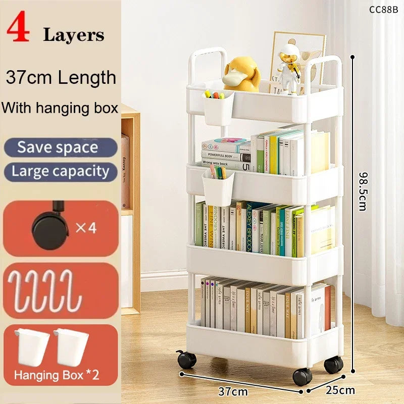 Storage Rack Trolley Mobile Multi-layer Multi-functional Household Snack Storage Rack with Wheel for Kitchen Living Room