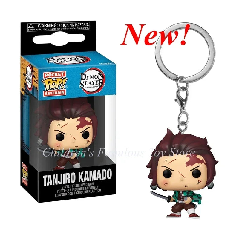 NEWest Arrival FUNKO keychain Demon Slayer Zenitsu Inosuke Hashibira Nezuko Kamado Tanjiro Kamado Keychain Figure for kids gifts