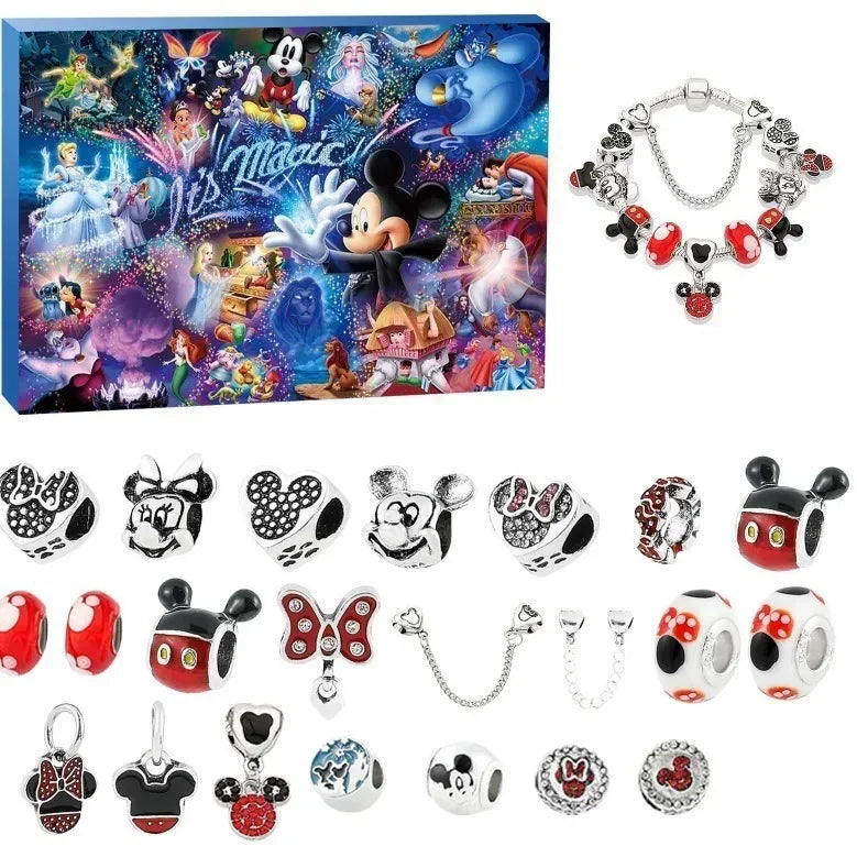 New Disney Stitch Mickey Christmas Advent Calendar Bracelets 24 Days Xmas Countdown Calendar Diy Jewelry Making Kit Girl Gifts