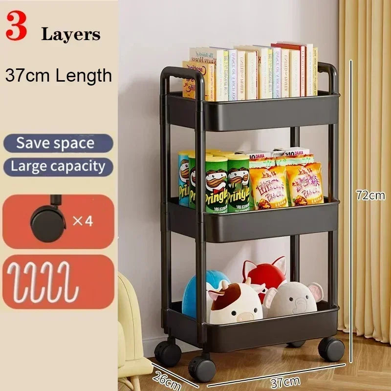 Storage Rack Trolley Mobile Multi-layer Multi-functional Household Snack Storage Rack with Wheel for Kitchen Living Room